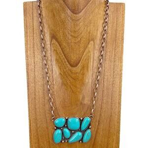 Copper Chain & Blue Turquoise Stone Pendant Necklace | 24"
